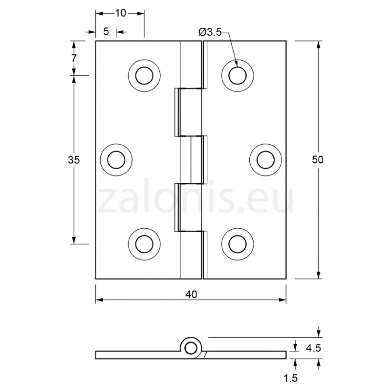 NICKEL PLATED BRASS FLAT HINGE 50x40 ITALY